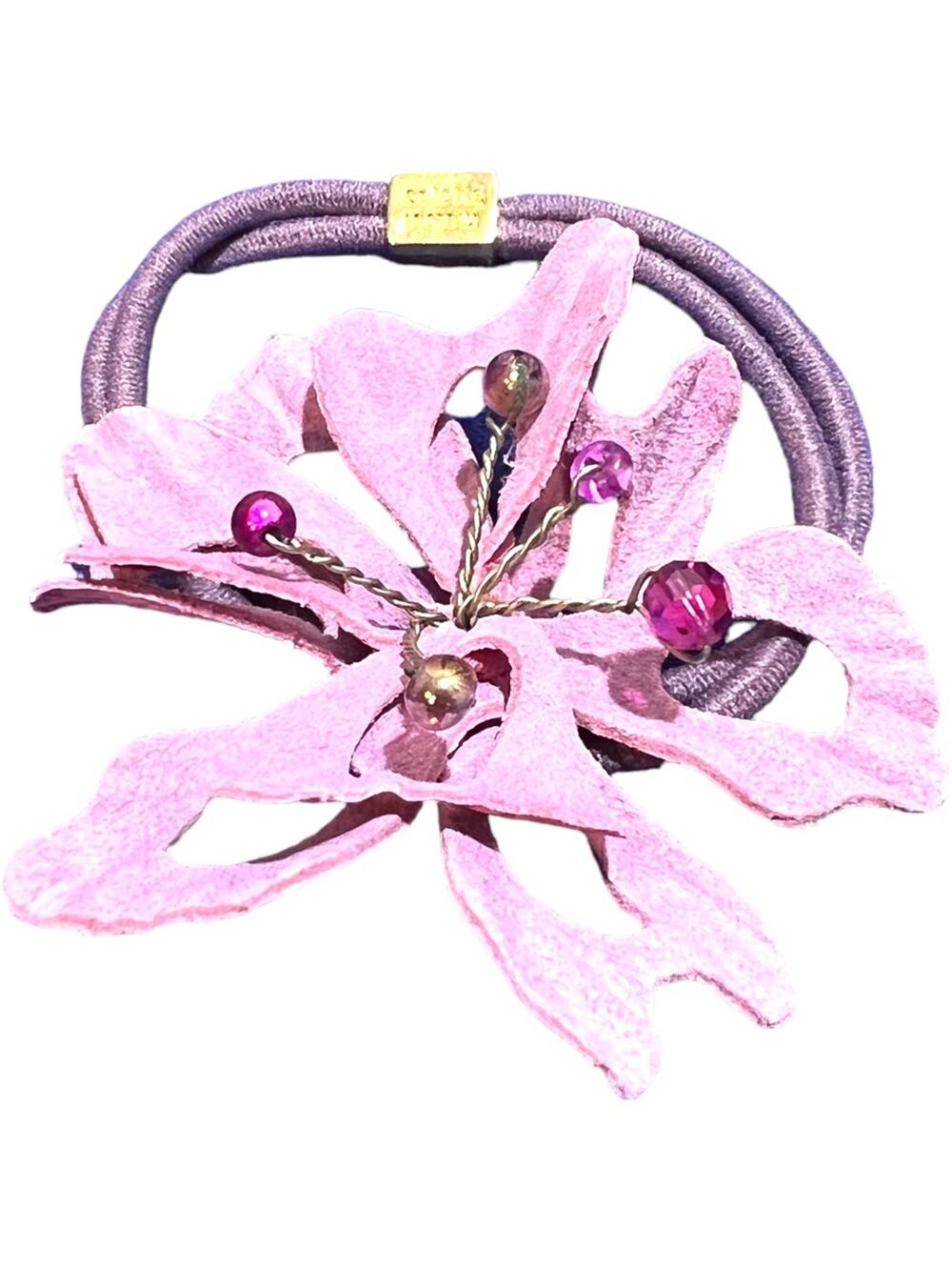 Colette Malouf Leather Cutout Flower bendable beaded hair band bow NWOT